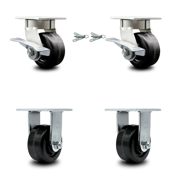 Service Caster 4 Inch Kingpinless Phenolic Wheel Caster Swivel Locks 2 Rigid SCC, 2PK SCC-KP30S420-PHR-BSL-2-R-2 - main